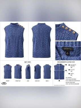 NWOT Talbots Light Blue Cable Knit Sweater Vest Medium